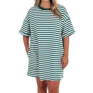 NEW VEVERET so in sync stripe shirt dress in ivory/green